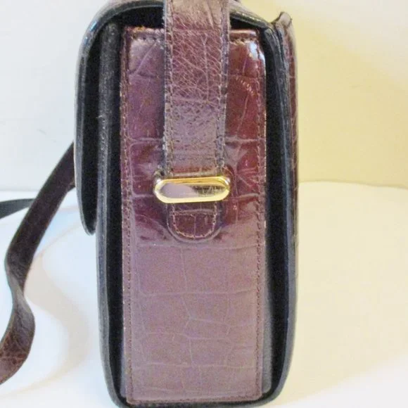 Vintage Bally Black Leather and Brown Croc Embossed Crossbody/Shoulder Handbag - Picture 7 of 15
